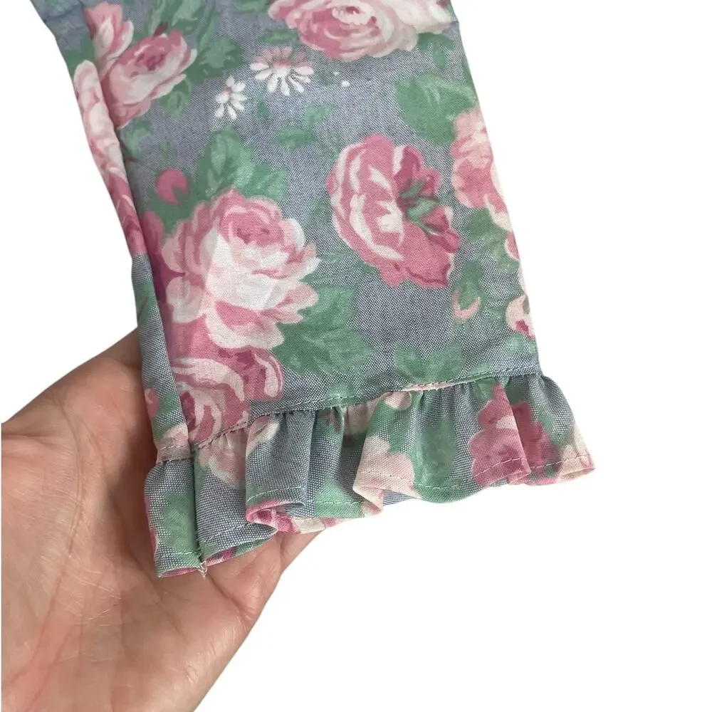 Vintage Komar Floral Robe Housecoat Ruffles Cottage Coquette USA Size Small - Picture 13 of 16